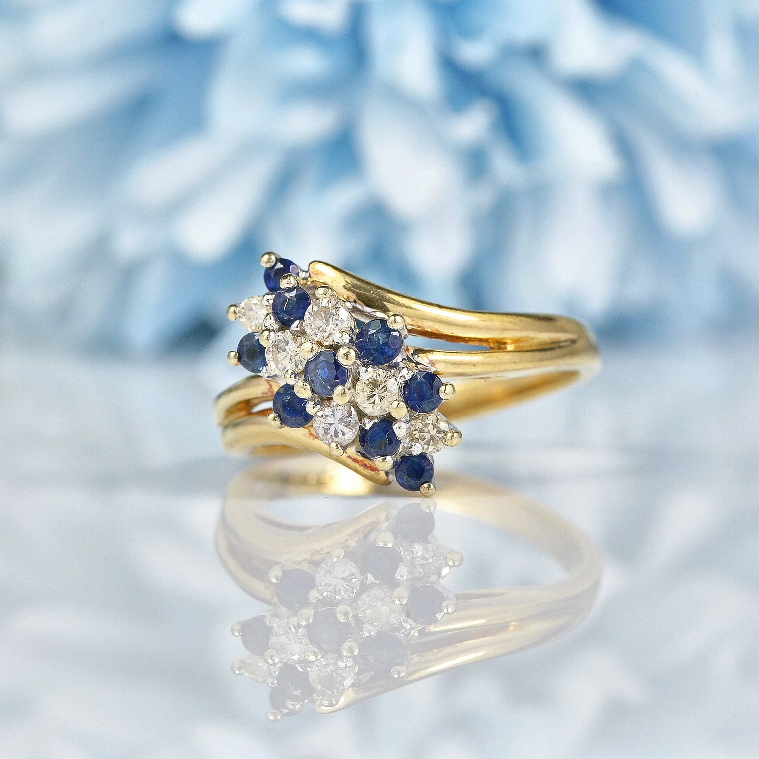 Ellibelle Jewellery Vintage Sapphire & Diamond Crossover Cluster Ring