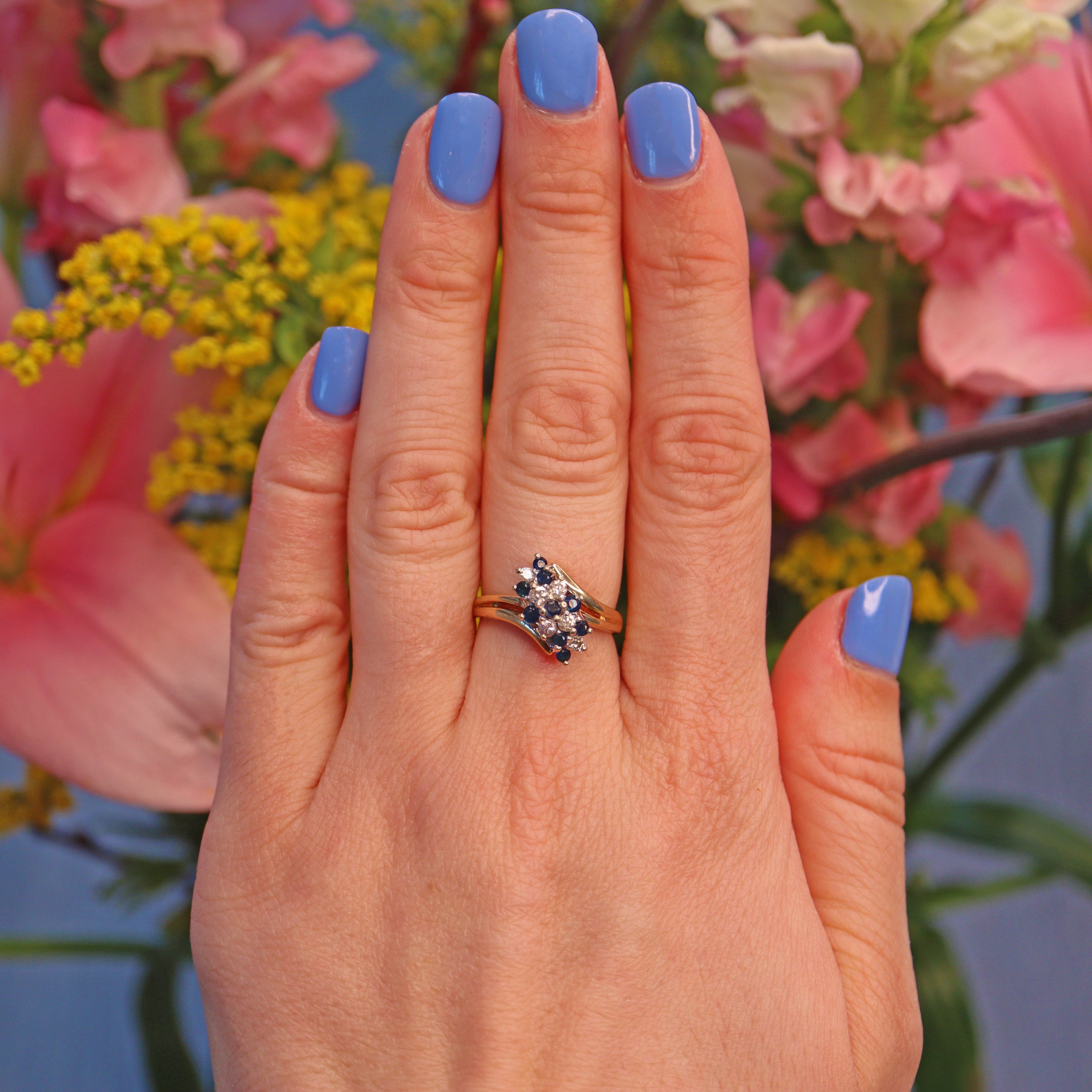 Ellibelle Jewellery Vintage Sapphire & Diamond Crossover Cluster Ring
