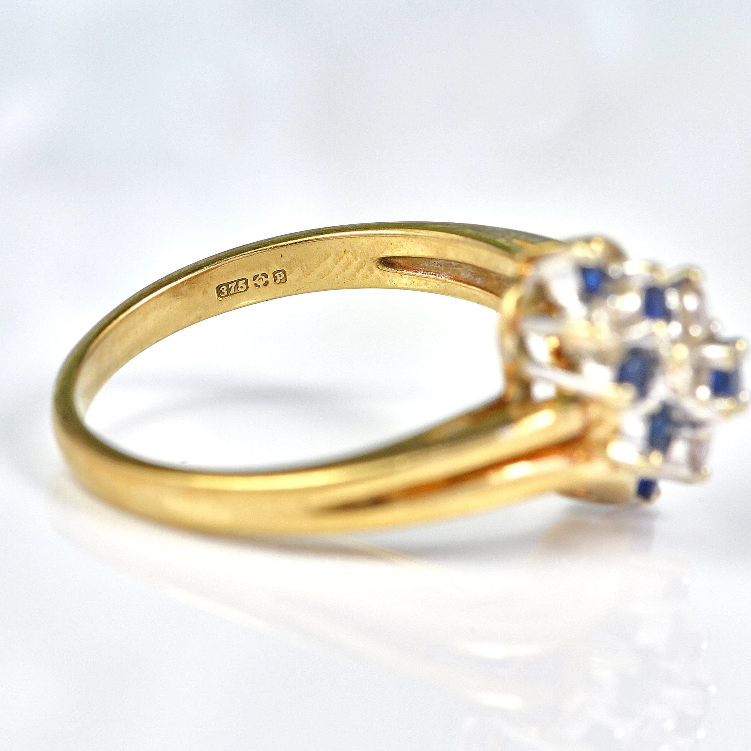 Ellibelle Jewellery Vintage Sapphire & Diamond Crossover Cluster Ring