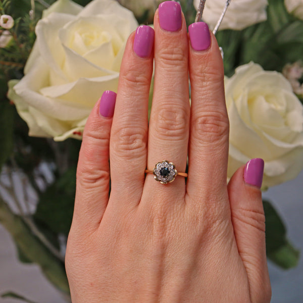 Ellibelle Jewellery VINTAGE SAPPHIRE & DIAMOND DAISY RING