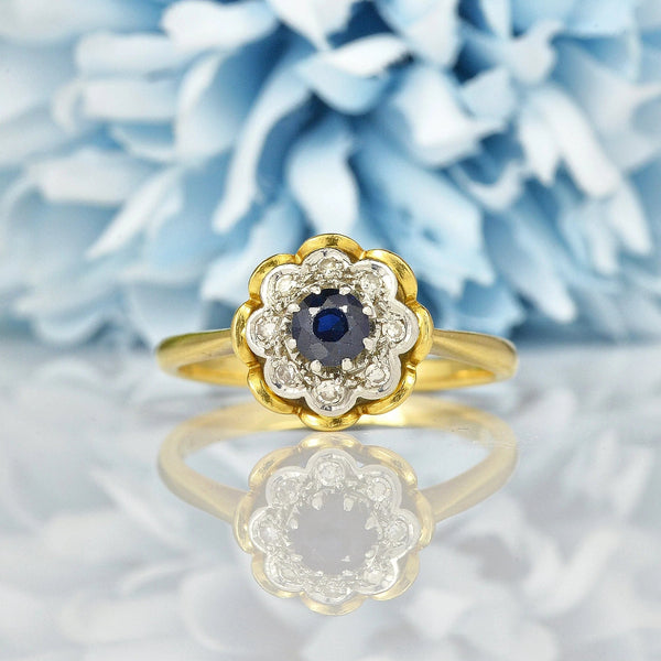 Ellibelle Jewellery VINTAGE SAPPHIRE & DIAMOND DAISY RING