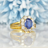 Ellibelle Jewellery VINTAGE SAPPHIRE & DIAMOND GOLD CLUSTER RING