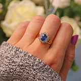 Ellibelle Jewellery VINTAGE SAPPHIRE & DIAMOND GOLD CLUSTER RING