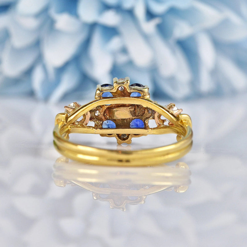 Ellibelle Jewellery Vintage Sapphire & Diamond Gold Flower Cluster Ring