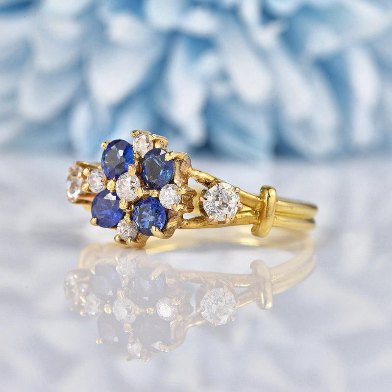 Ellibelle Jewellery Vintage Sapphire & Diamond Gold Flower Cluster Ring
