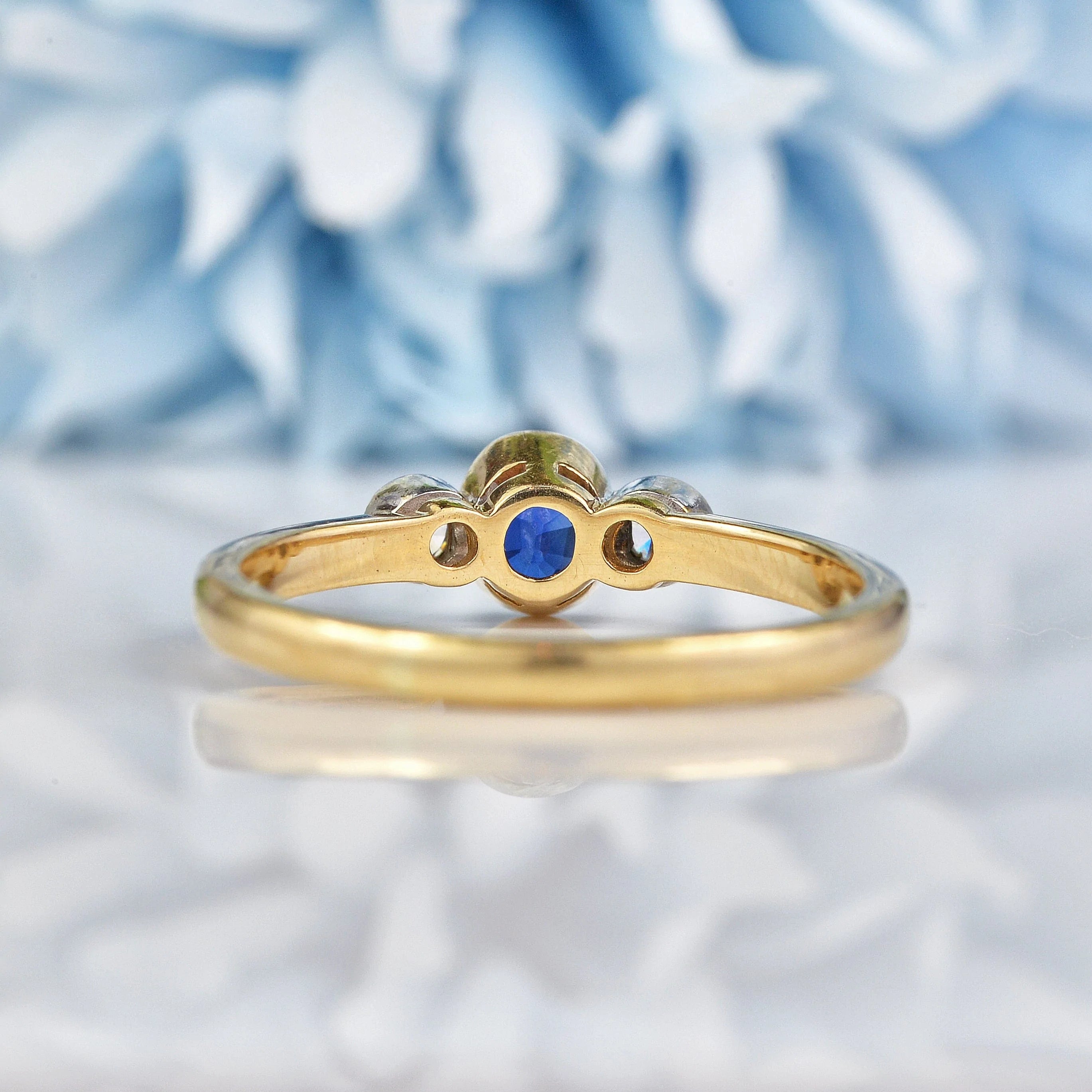 Ellibelle Jewellery Vintage Sapphire & Diamond Three Stone Bezel Ring