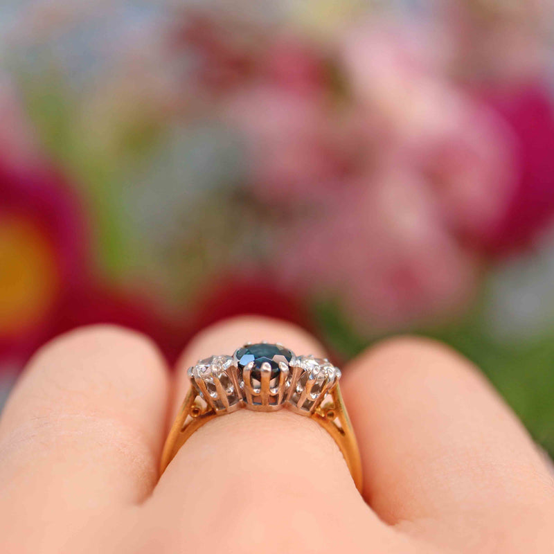 Ellibelle Jewellery Vintage Sapphire & Diamond Three Stone Trilogy Engagement Ring