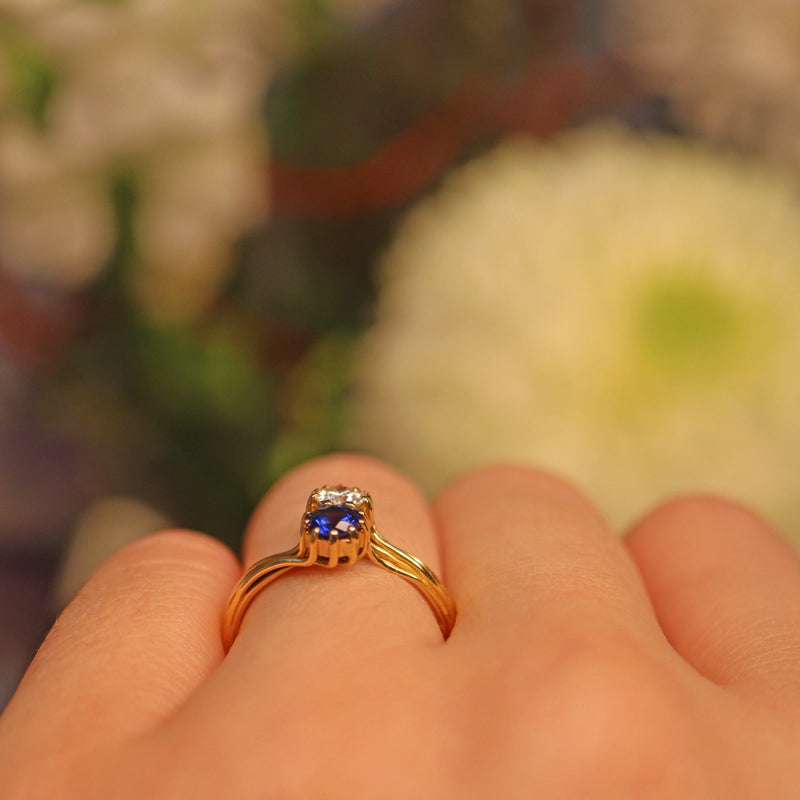 Ellibelle Jewellery VINTAGE SAPPHIRE & DIAMOND 'TOI ET MOI' RING