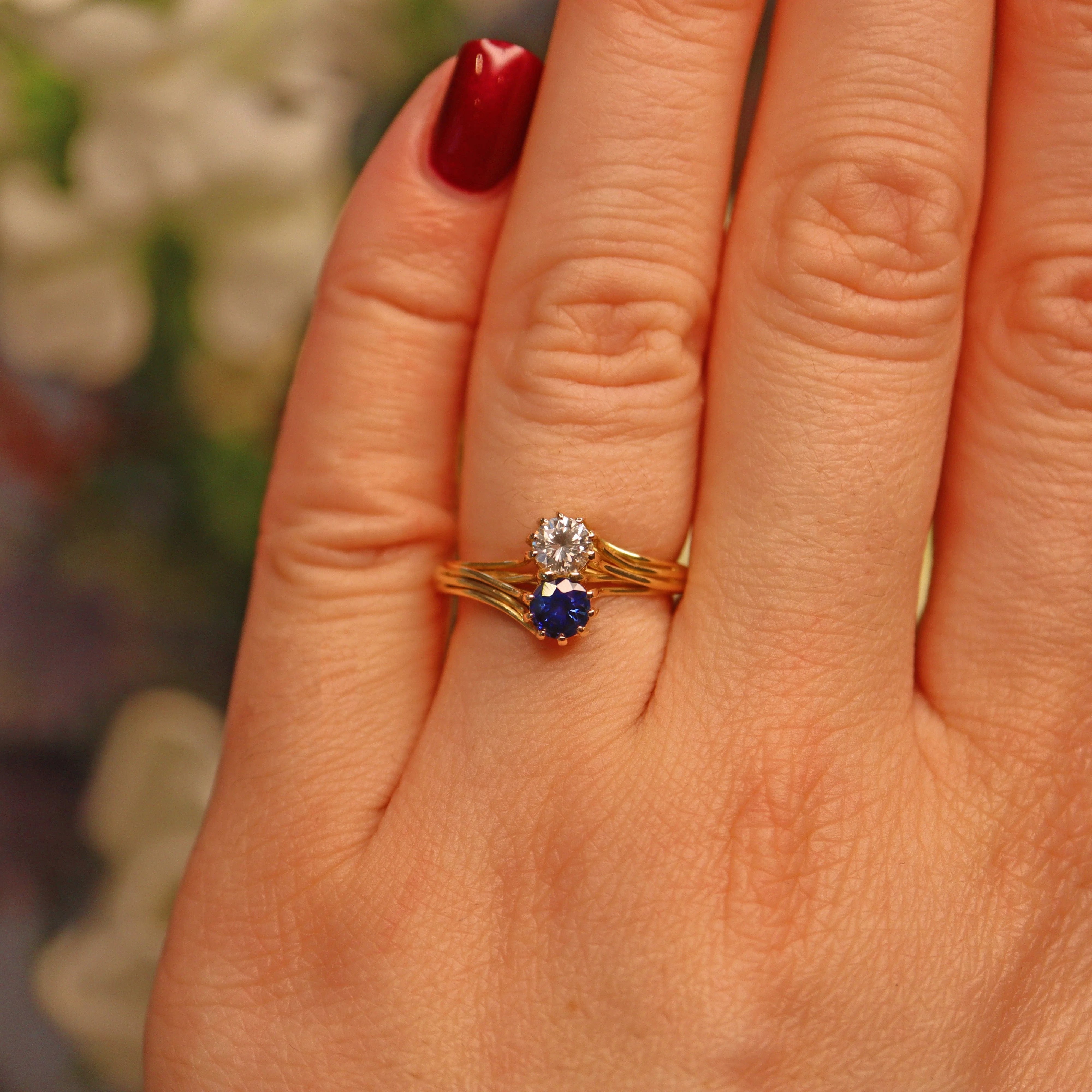 Ellibelle Jewellery VINTAGE SAPPHIRE & DIAMOND 'TOI ET MOI' RING