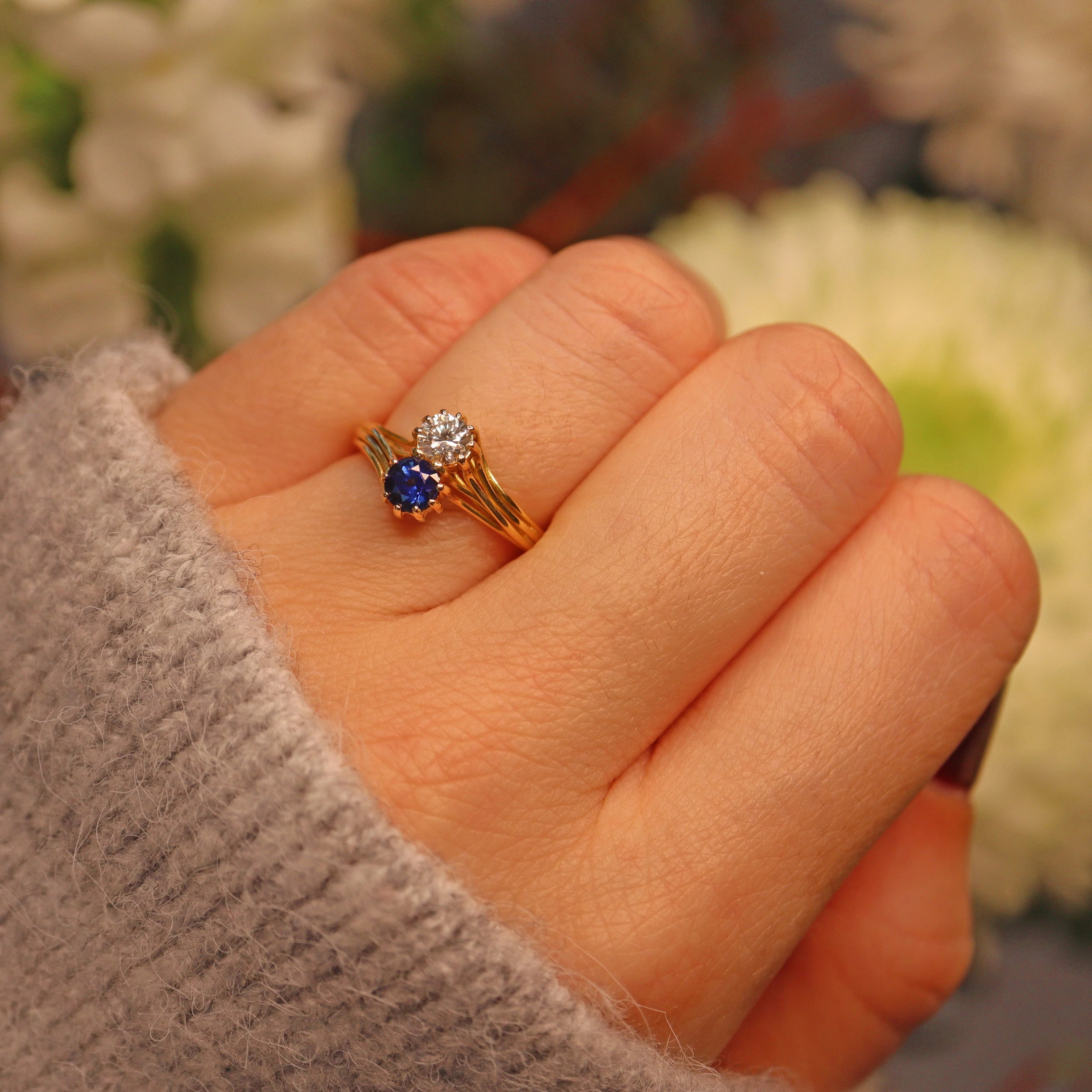 VINTAGE SAPPHIRE DIAMOND TOI ET MOI RING Ellibelle Jewellery