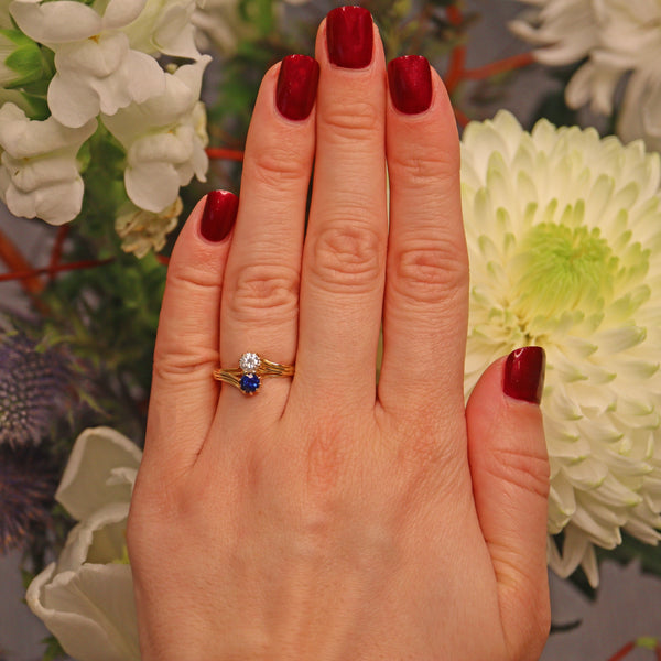 Ellibelle Jewellery VINTAGE SAPPHIRE & DIAMOND 'TOI ET MOI' RING