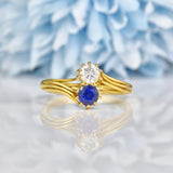 Ellibelle Jewellery VINTAGE SAPPHIRE & DIAMOND 'TOI ET MOI' RING
