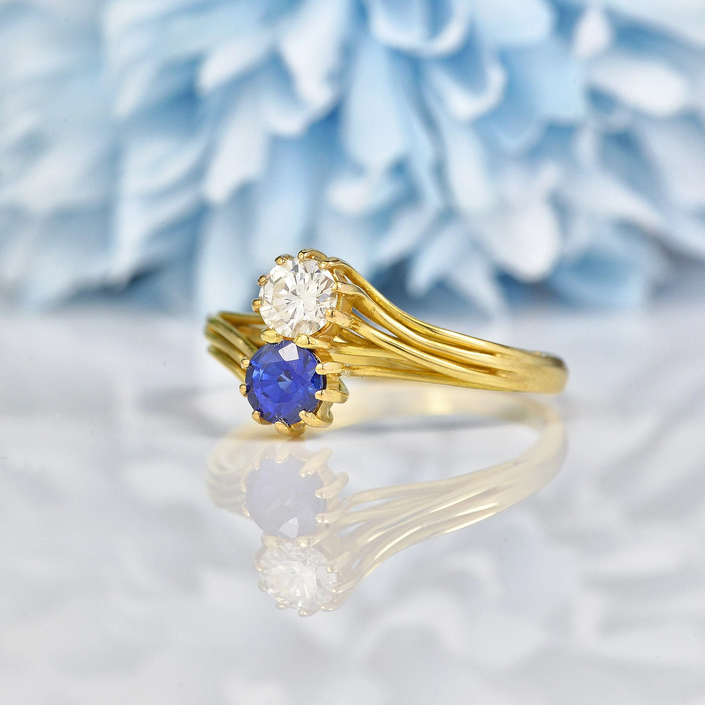 Ellibelle Jewellery VINTAGE SAPPHIRE & DIAMOND 'TOI ET MOI' RING