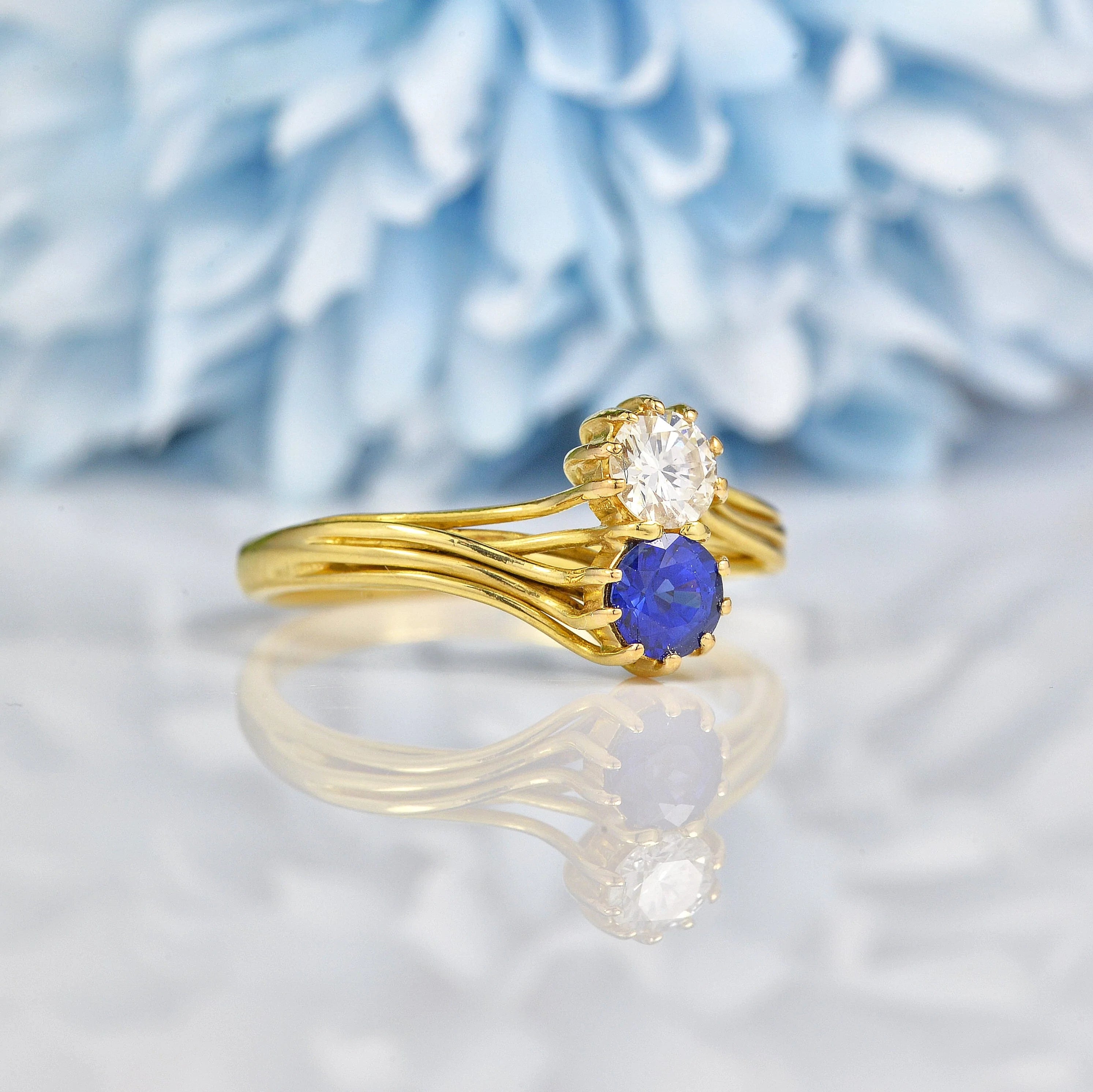 Ellibelle Jewellery VINTAGE SAPPHIRE & DIAMOND 'TOI ET MOI' RING