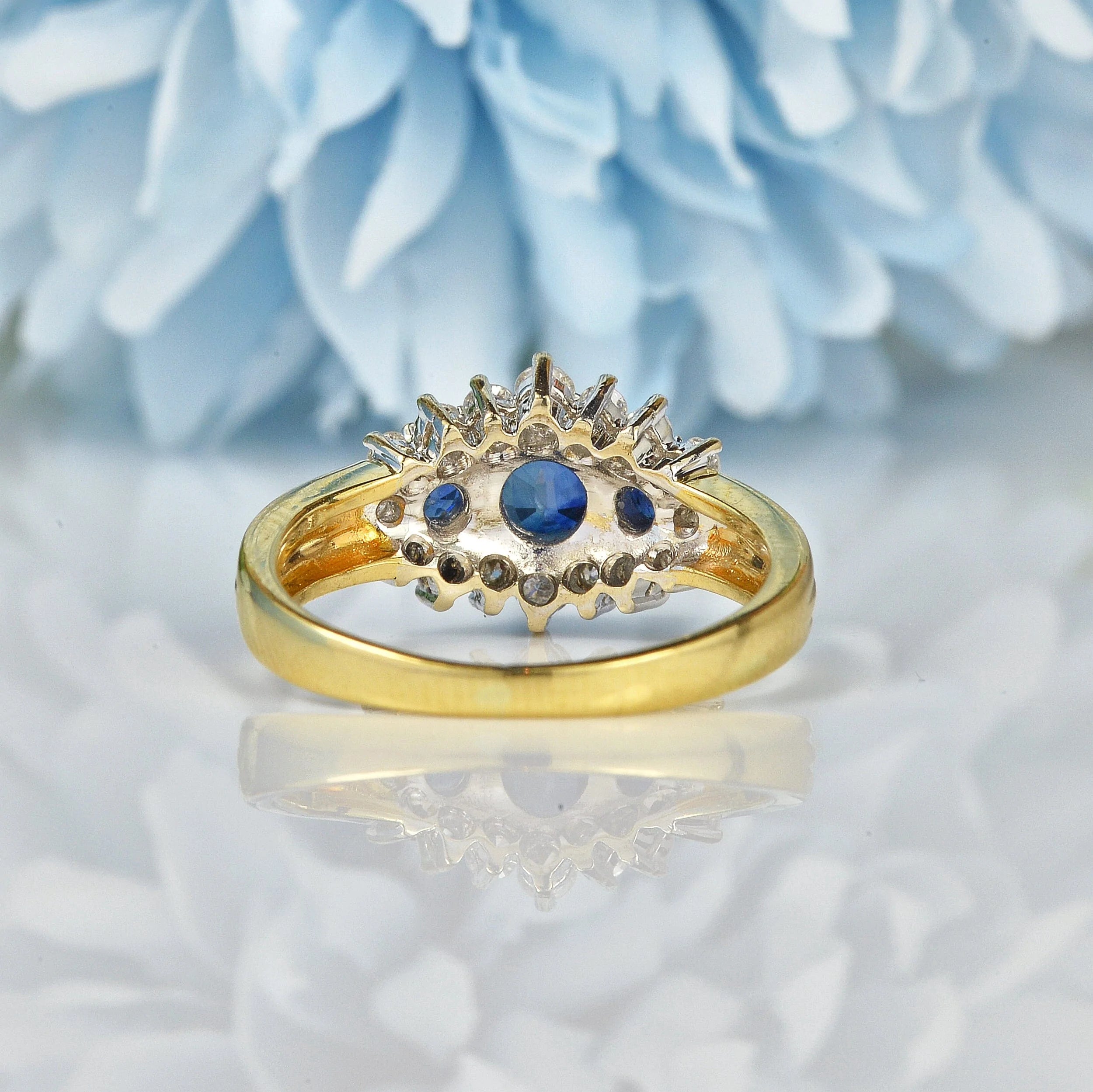 Ellibelle Jewellery VINTAGE SAPPHIRE & DIAMOND TRIPLE CLUSTER RING