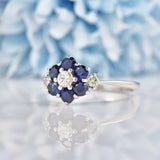 Ellibelle Jewellery Vintage Sapphire & Diamond White Gold Daisy Ring