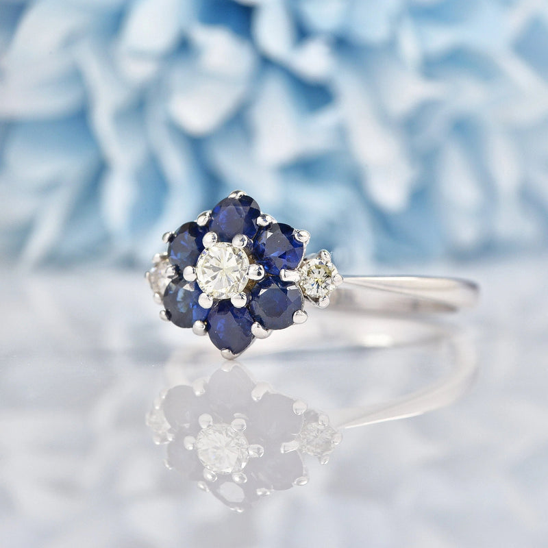 Ellibelle Jewellery Vintage Sapphire & Diamond White Gold Daisy Ring