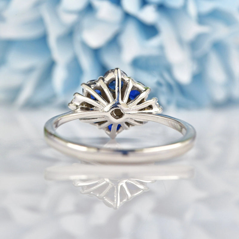 Ellibelle Jewellery Vintage Sapphire & Diamond White Gold Daisy Ring
