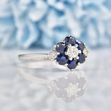 Ellibelle Jewellery Vintage Sapphire & Diamond White Gold Daisy Ring