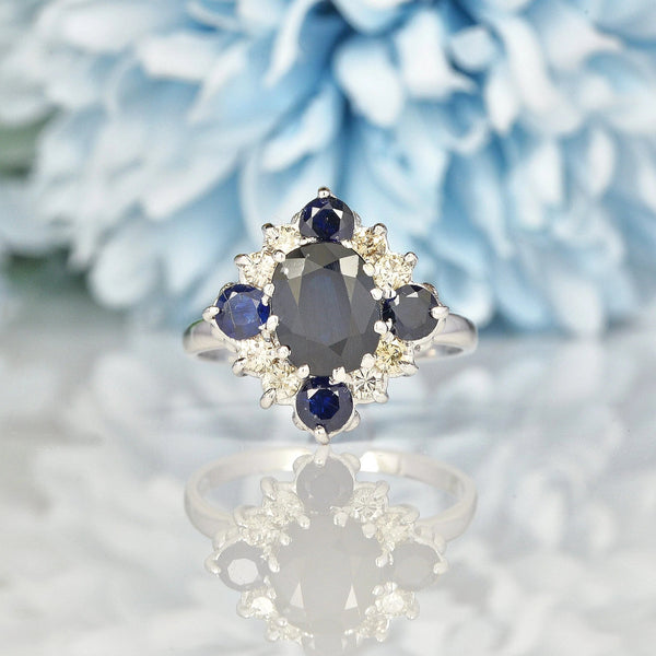 Ellibelle Jewellery VINTAGE SAPPHIRE & DIAMOND WHITE GOLD DRESS RING