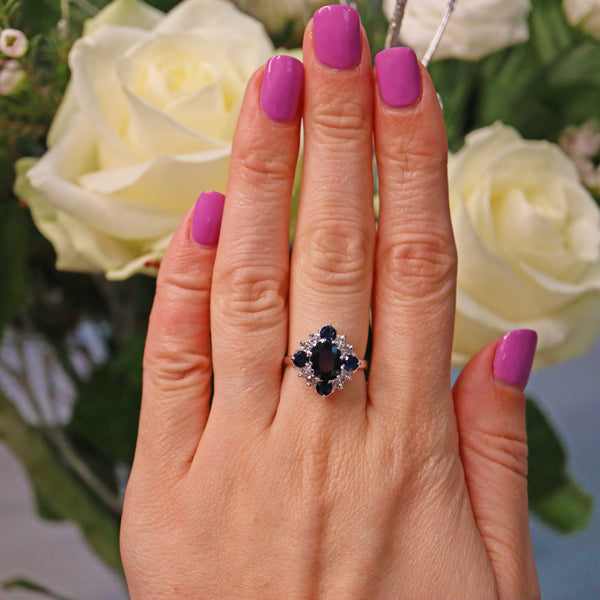 Ellibelle Jewellery VINTAGE SAPPHIRE & DIAMOND WHITE GOLD DRESS RING