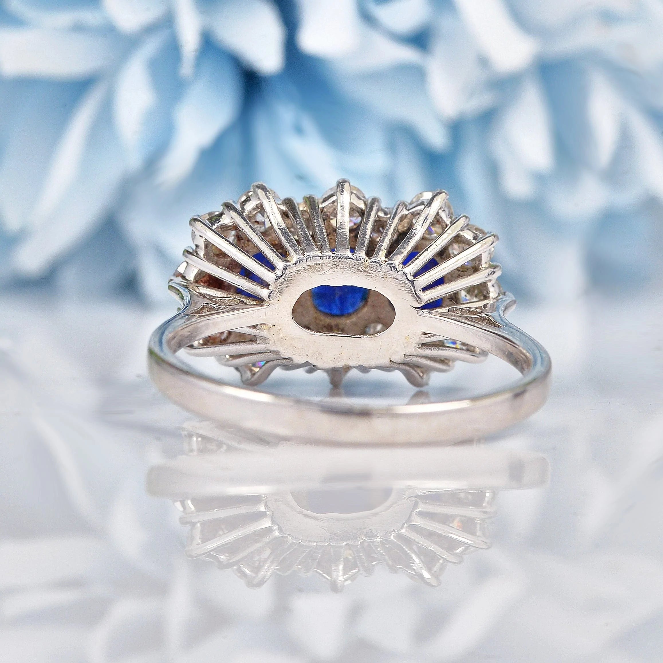 Ellibelle Jewellery Vintage Sapphire & Diamond White Gold Triple Cluster Ring