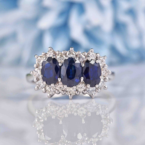 Ellibelle Jewellery Vintage Sapphire & Diamond White Gold Triple Cluster Ring