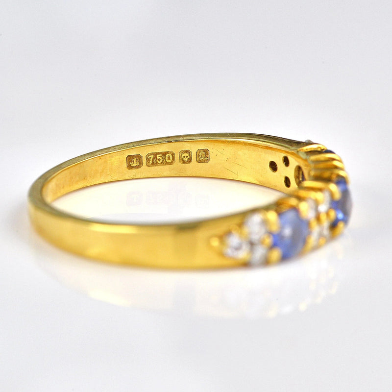 Ellibelle Jewellery Vintage Sapphire & Diamond Yellow Gold Half Eternity Band Ring
