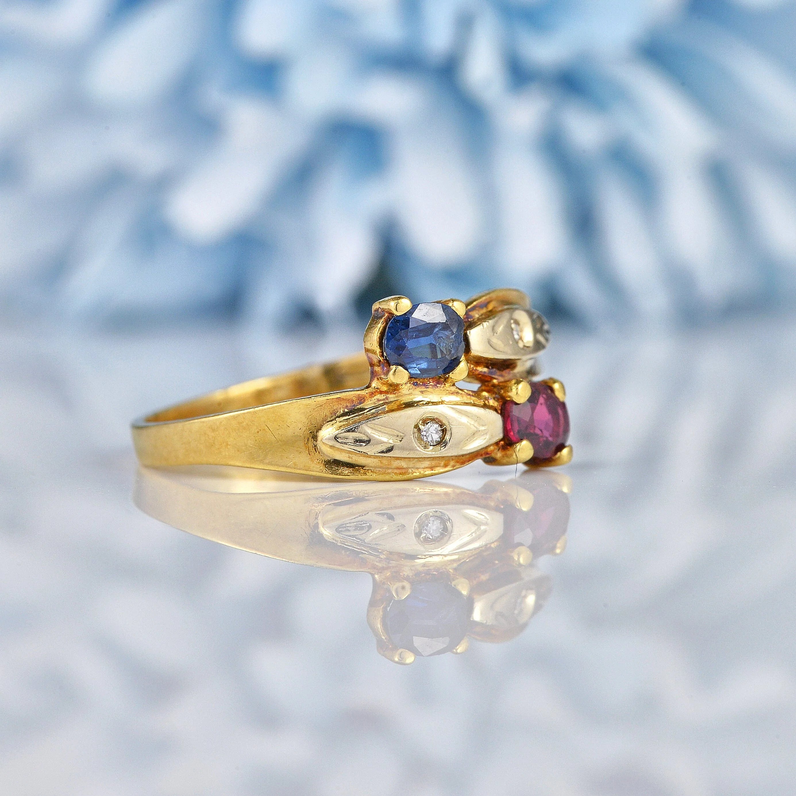Ellibelle Jewellery Vintage Sapphire, Ruby & Diamond Gold Snake Ring