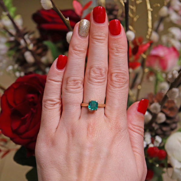 Ellibelle Jewellery VINTAGE SYNTHETIC EMERALD SOLITAIRE RING