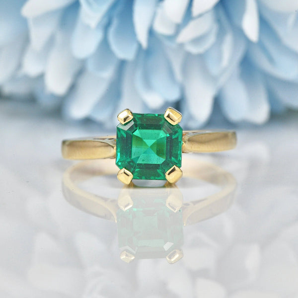 Ellibelle Jewellery VINTAGE SYNTHETIC EMERALD SOLITAIRE RING