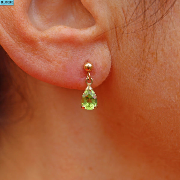 VINTAGE TEAR-DROP PERIDOT GOLD PENDANT EARRINGS