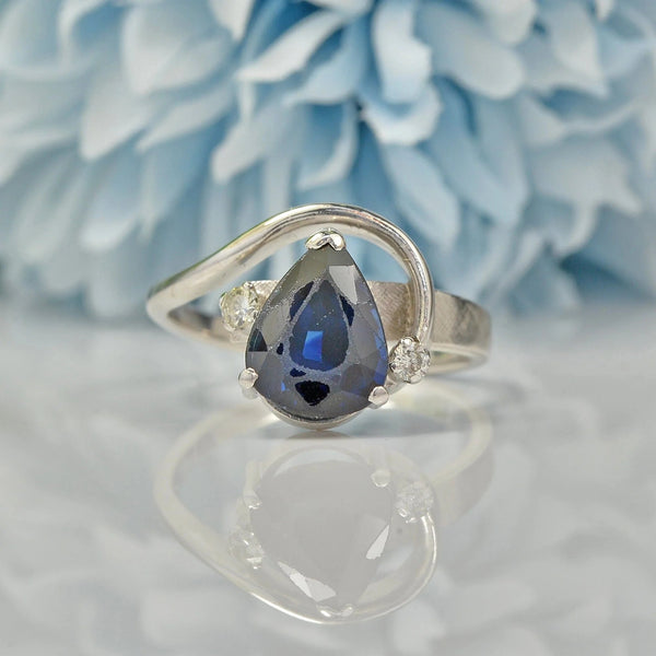 Ellibelle Jewellery Vintage Teardrop Sapphire & Diamond Ring