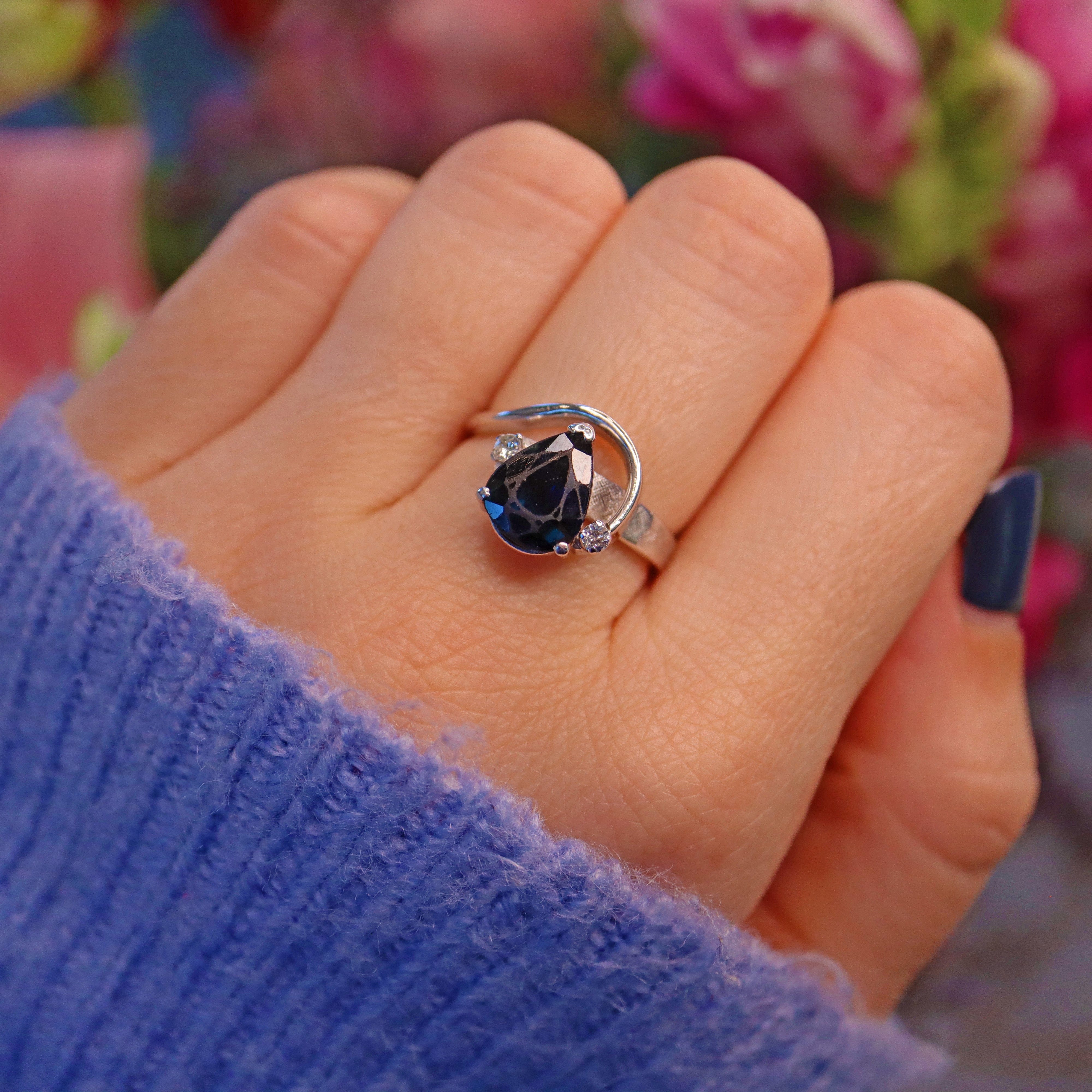 Vintage Teardrop Sapphire Diamond Ring - Main Image