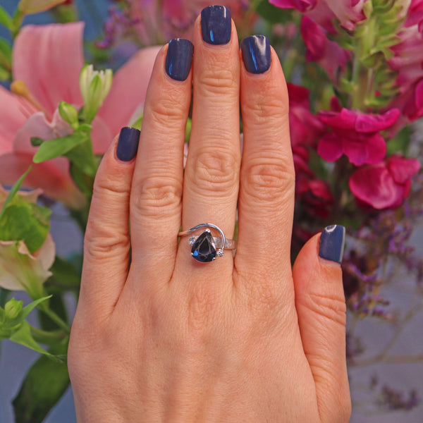 Ellibelle Jewellery Vintage Teardrop Sapphire & Diamond Ring