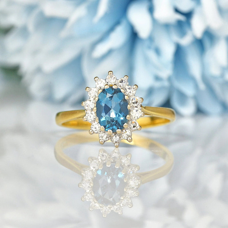 Ellibelle Jewellery VINTAGE TOPAZ & DIAMOND GOLD CLUSTER RING