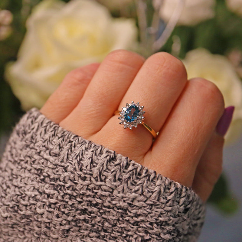 Ellibelle Jewellery VINTAGE TOPAZ & DIAMOND GOLD CLUSTER RING