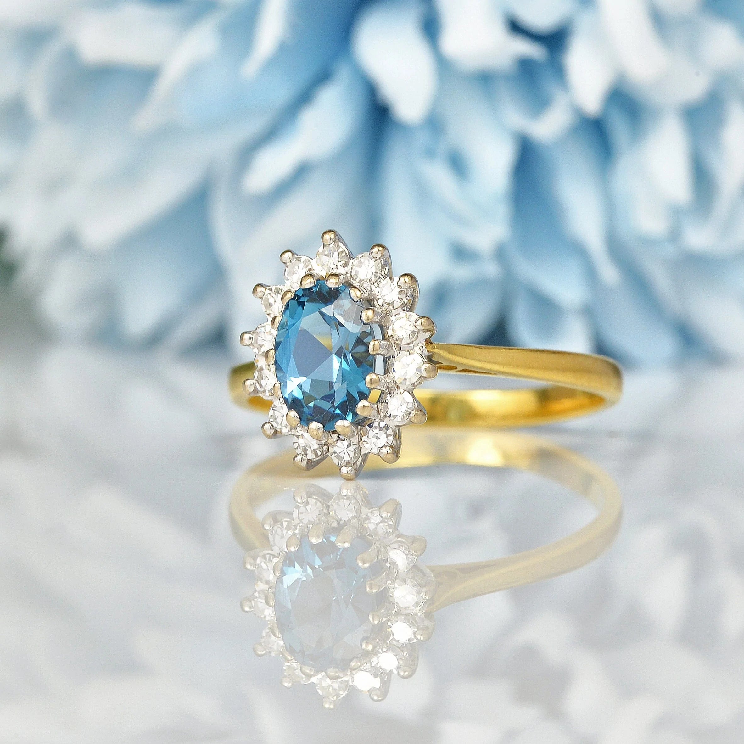 Ellibelle Jewellery VINTAGE TOPAZ & DIAMOND GOLD CLUSTER RING
