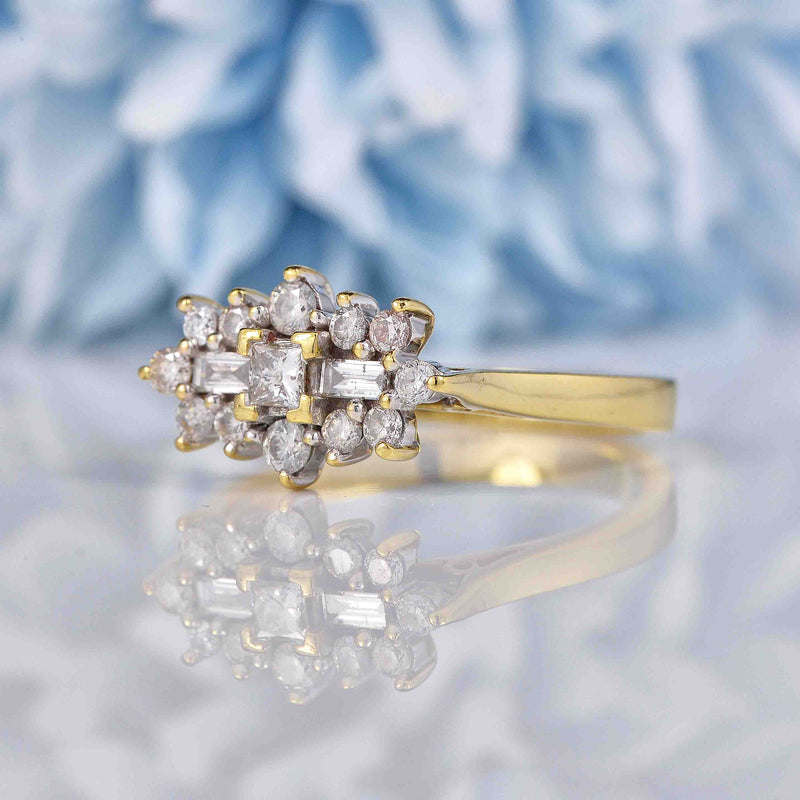 Ellibelle Jewellery Vintage Vari-Cut Diamond 18ct Gold Cluster Ring