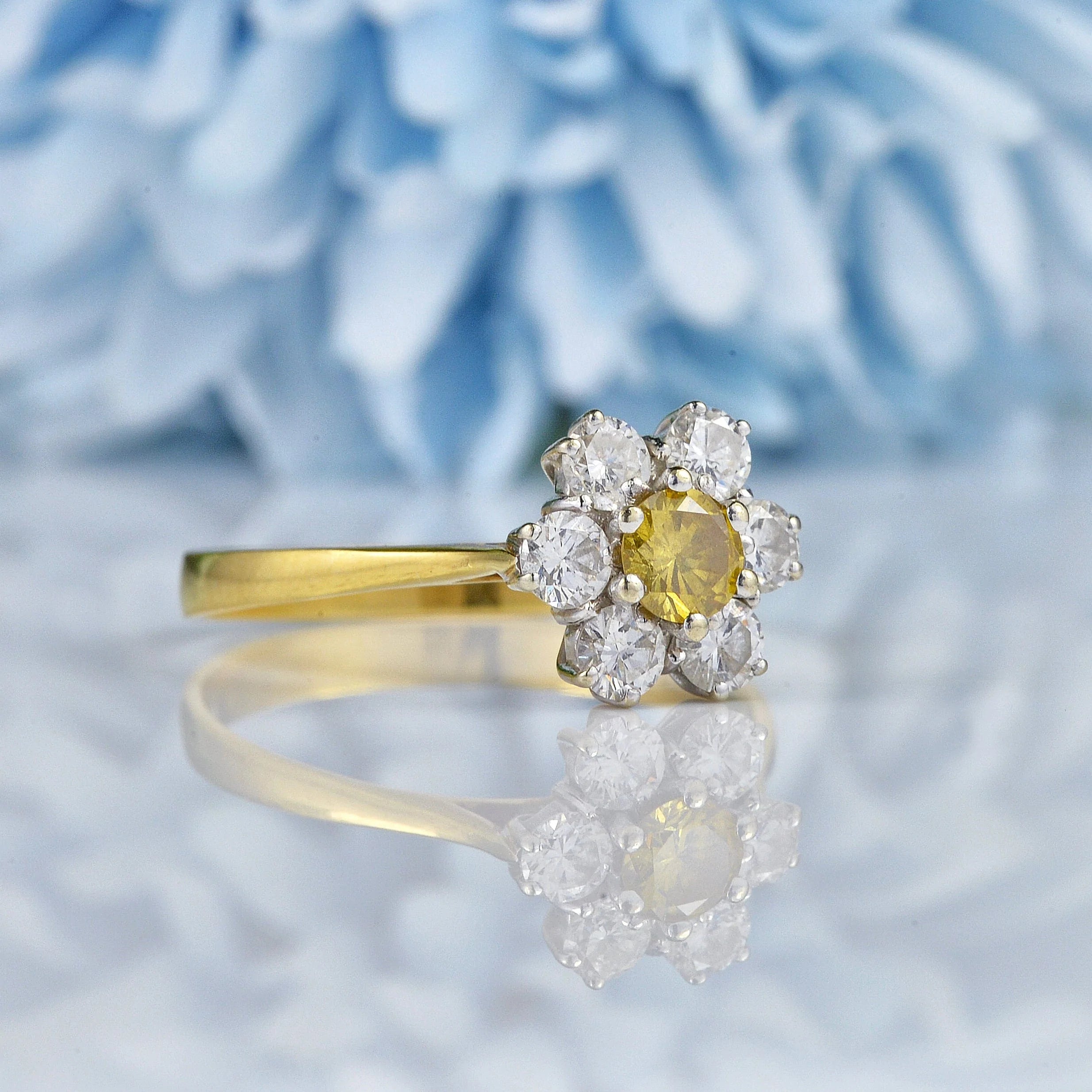 Ellibelle Jewellery Vintage Yellow Diamond 18ct Gold Daisy Cluster Ring