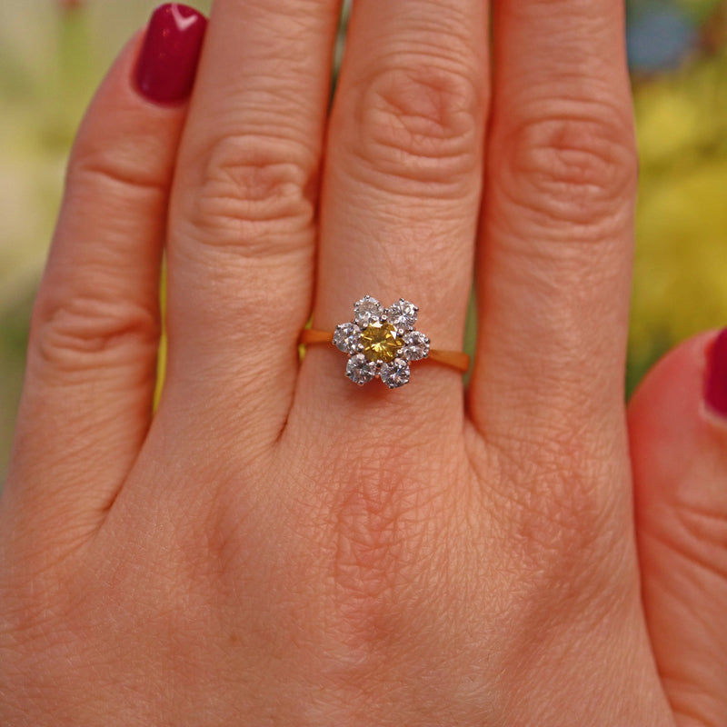 Ellibelle Jewellery Vintage Yellow Diamond 18ct Gold Daisy Cluster Ring