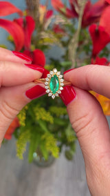 Vintage Natural Emerald & Diamond Gold Marquise Cluster Ring